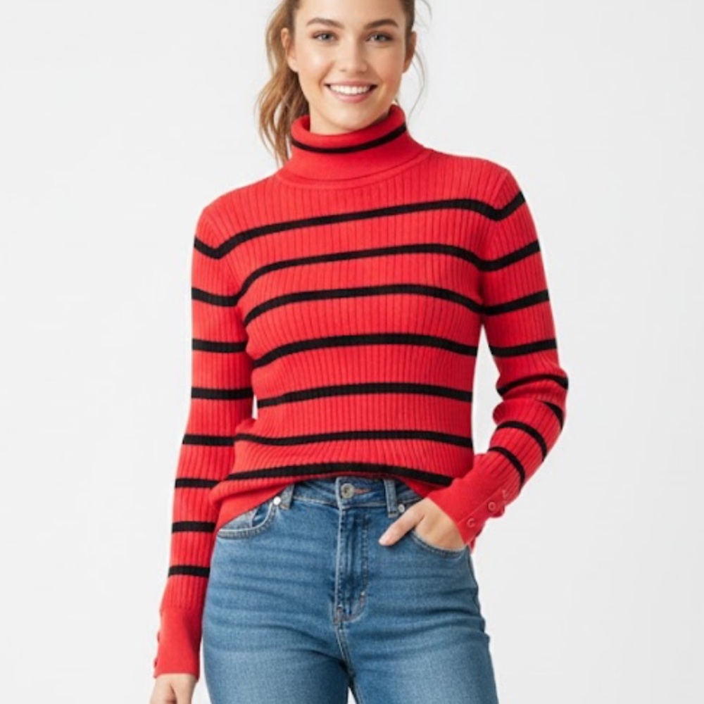 Talbots Striped Turtleneck Sweater